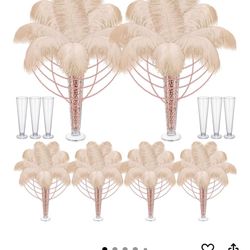 6 Set Wedding Table White Ostrich Feather Centerpieces