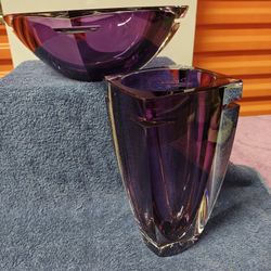 Waterford Crystal Vase And Bowl Amethyst set