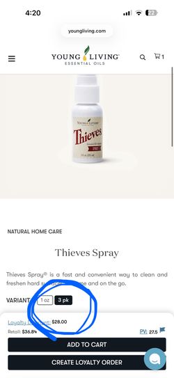 6, 1oz Thieves Spray Bottles, Young Living 