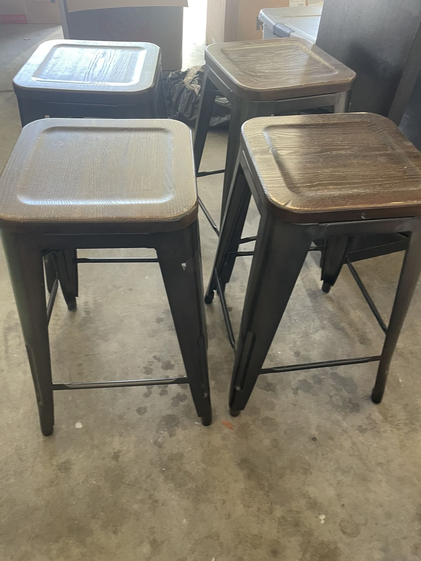 Rustic Bar Stools - Metal Wood (4)