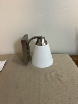 New Brushed Nickel Wall Sconce with White Glass Shade, Light 💡 Included ( Hardwired / Only One )