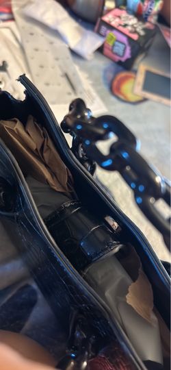 Black Croc-Embossed Handbag with Chain Strap