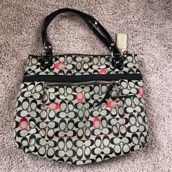 Coach Bag Large Grey/black/red 