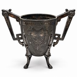 Antique Cast Iron Decorative Urn with Lion Handles