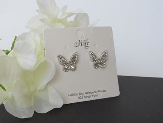 925 Sterling Silver Needle High-end Butterfly Earrings, Silver Color
