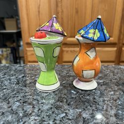 Ceramic Clay Art Cocktail Pair of Salt and Pepper Shakers.  Brand new never used with stickers on the bottom.  