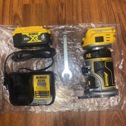 Dewalt XR 20V Max Brushless Compact Router (DCW600) (1) 20v Max 4.0Ah Battery (1) 12v/20v Charger 