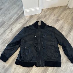Schott Black Leather Motorcycle Jacket Coat 6 Pocket Sweater Collar Size 4XL
