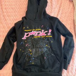 Sp5der Pink Graphic Black Hoodie