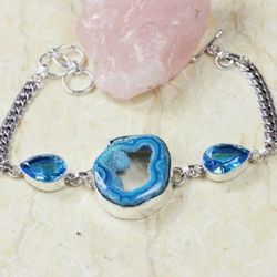 Window Druzy 925 Sterling Silver Plated Gemstone Bracelet