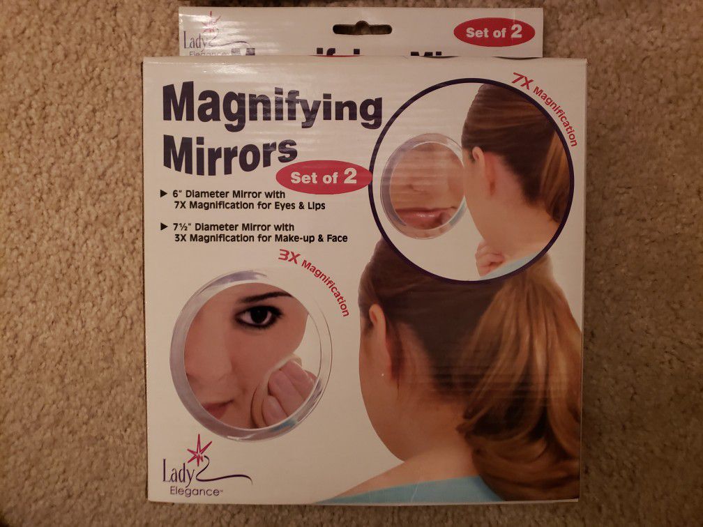 Two Makeup Magnifying Mirrors Vanity Suction Hanging Mount