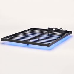 Full Size Bed Frame, Heavy Duty Bedframe with Smart LED Lights & Charging Station, Modern Metal Platform Bed, Easy Assembly No Box Spring Needed, 8 In