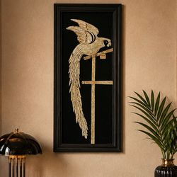 True ART DECO Mix Medium Foil Collage Original Fine Art Parrot Bird Wood Framed Glass Picture Artist Artisan Design Designer Decor Decorator HILLCREST