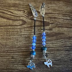 Silver Hair Clips With Beads And Cat charms 