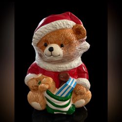 Christmas Bear Cookie Jar Holiday Vintage Earthenware With Box