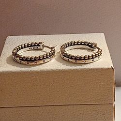 Pandora Authentic New Sterling Silver Signature Half Beaded Hoops 