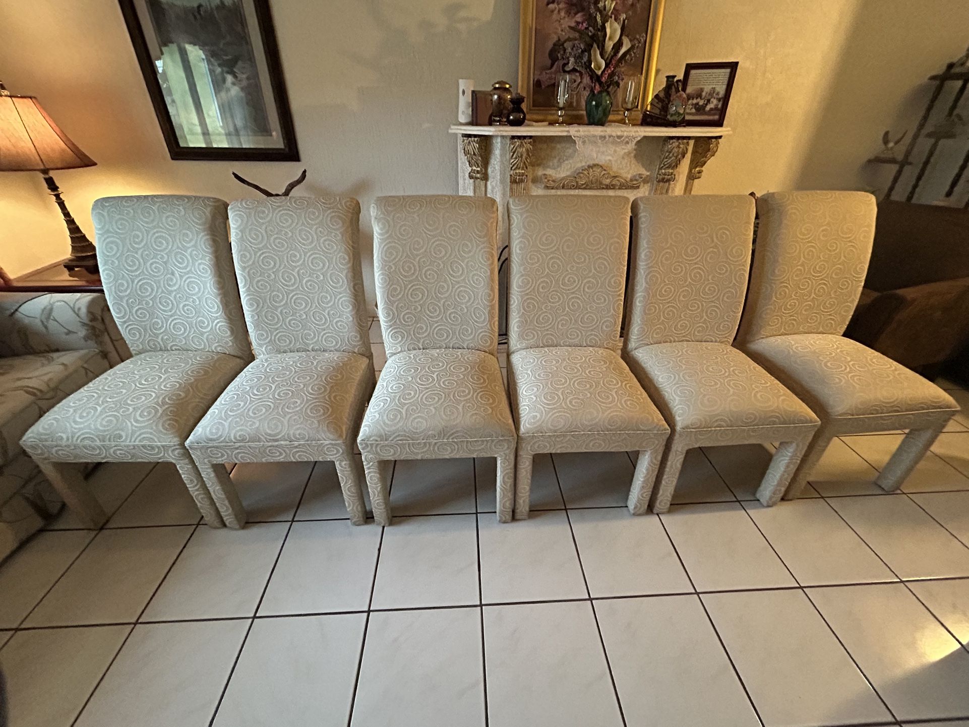 Ivory Fabric Dining Chairs (6)