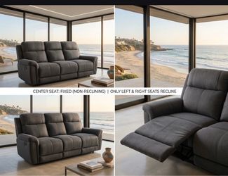Gray Fabric 3-Seat Reclining Sofa -  barely used ( in spare room )