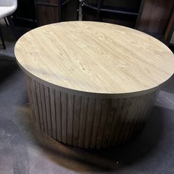 Lift Top Coffee Table with Storage, Round Coffee Tables for Living Room, 34.6'' Farmhouse Fluted Coffee Table, Wood Center Table with Large Hiddern St