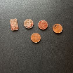 Coins Copp er Collectible Lot – 5 One Ounce .999 Fine Copper Rounds/Bars