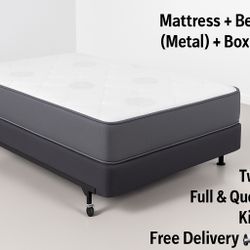 Queen Mattress • Box Spring • Bed Frame (Rails)  📦  🚚 Same Day Delivery