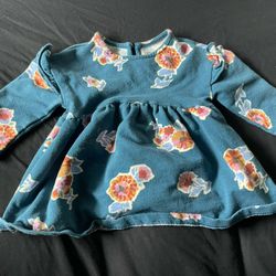 Carters Floral Blue Baby Girl Long Sleeve Dress Shirt 