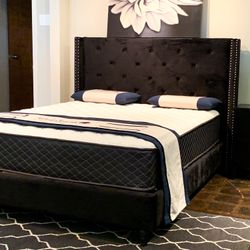 King Black Velvet Bed Plus King Plush Mattress (Free Delivery )