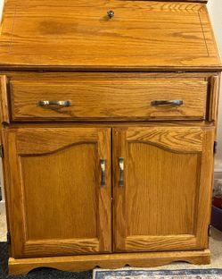 Classic Oak Secretary Desk / Drop-Front Writing Cabinet