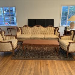Gorgeous 3 Piece French Provincial Style Carved Wood Parlor Set 