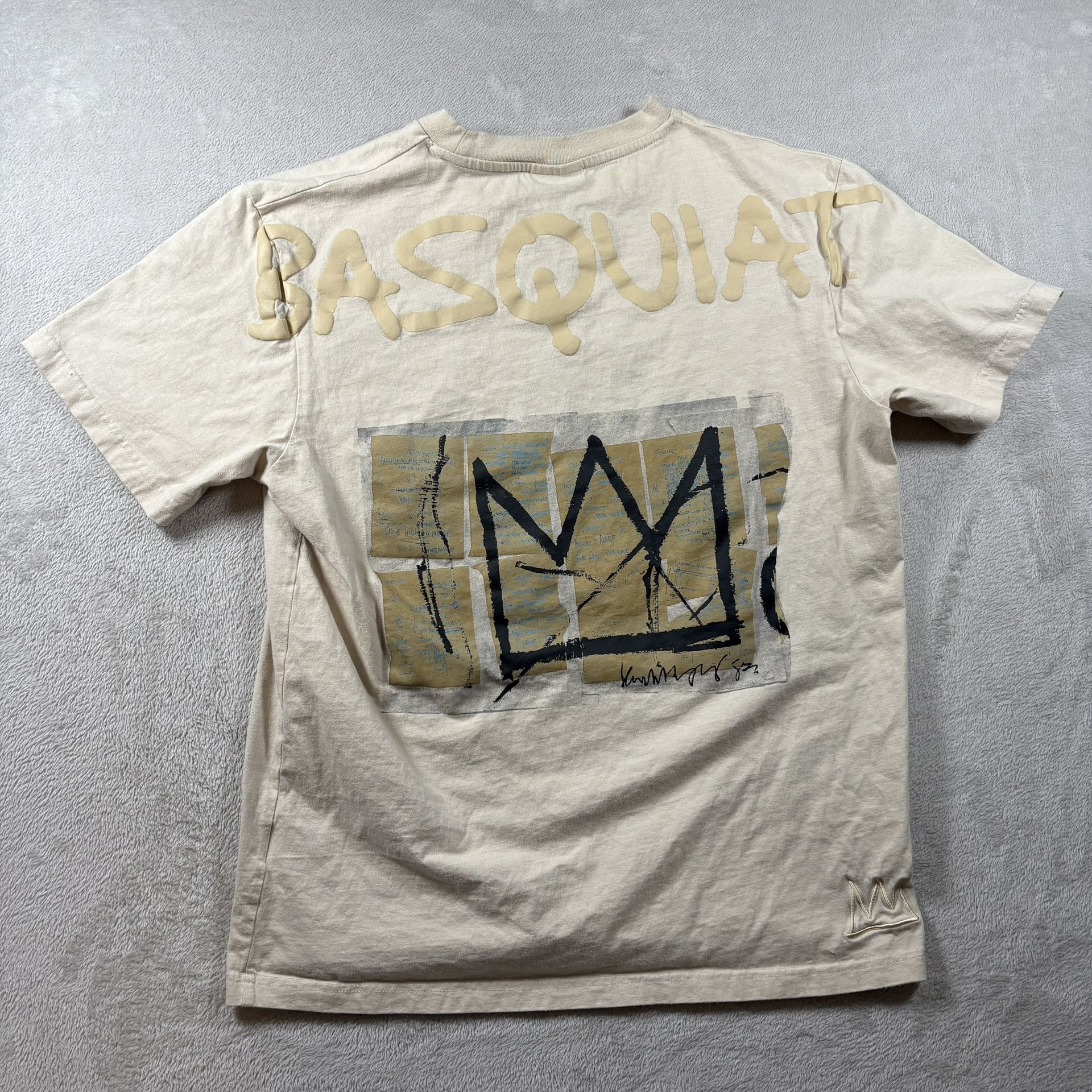 Jean-Michel Basquiat Short Sleeve T-Shirt Mens Large Brown Embroidery #1711