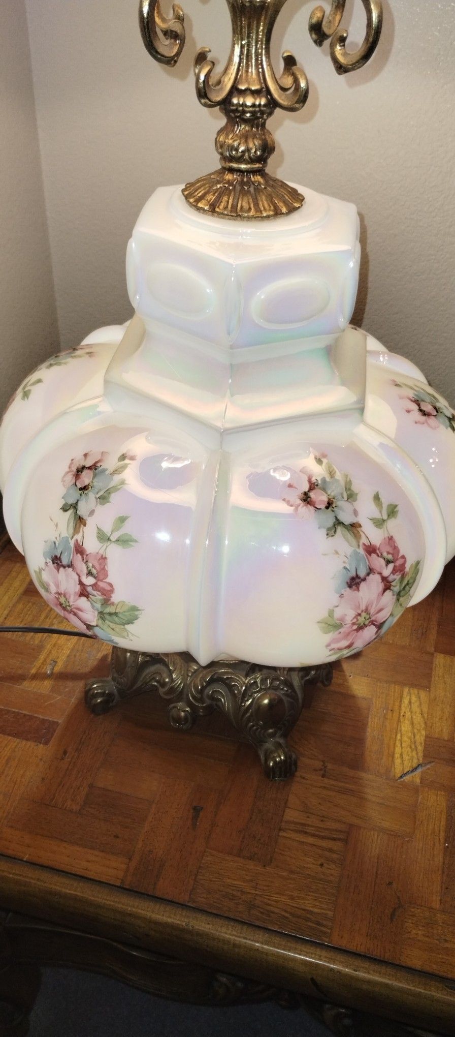 Rare Antique Fenton Lamp With Rainbow Pearl.