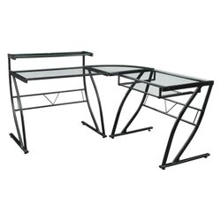 Belaire L-shaped Computer Office Desk - Glossy Black With Tempered Glass Desktop