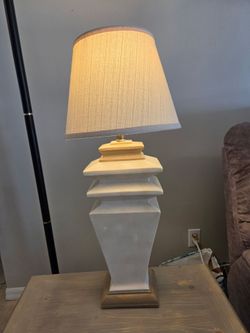 Two White Ceramic Table Lamps with Shade