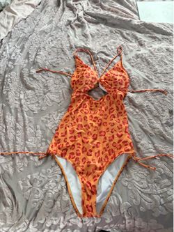 Orange Leopard Print Cutout One-Piece Swimsuit