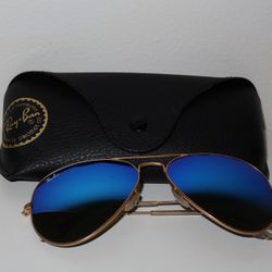 Ray-Ban Aviator Sunglasses Blue Lens Gold Frame with Case