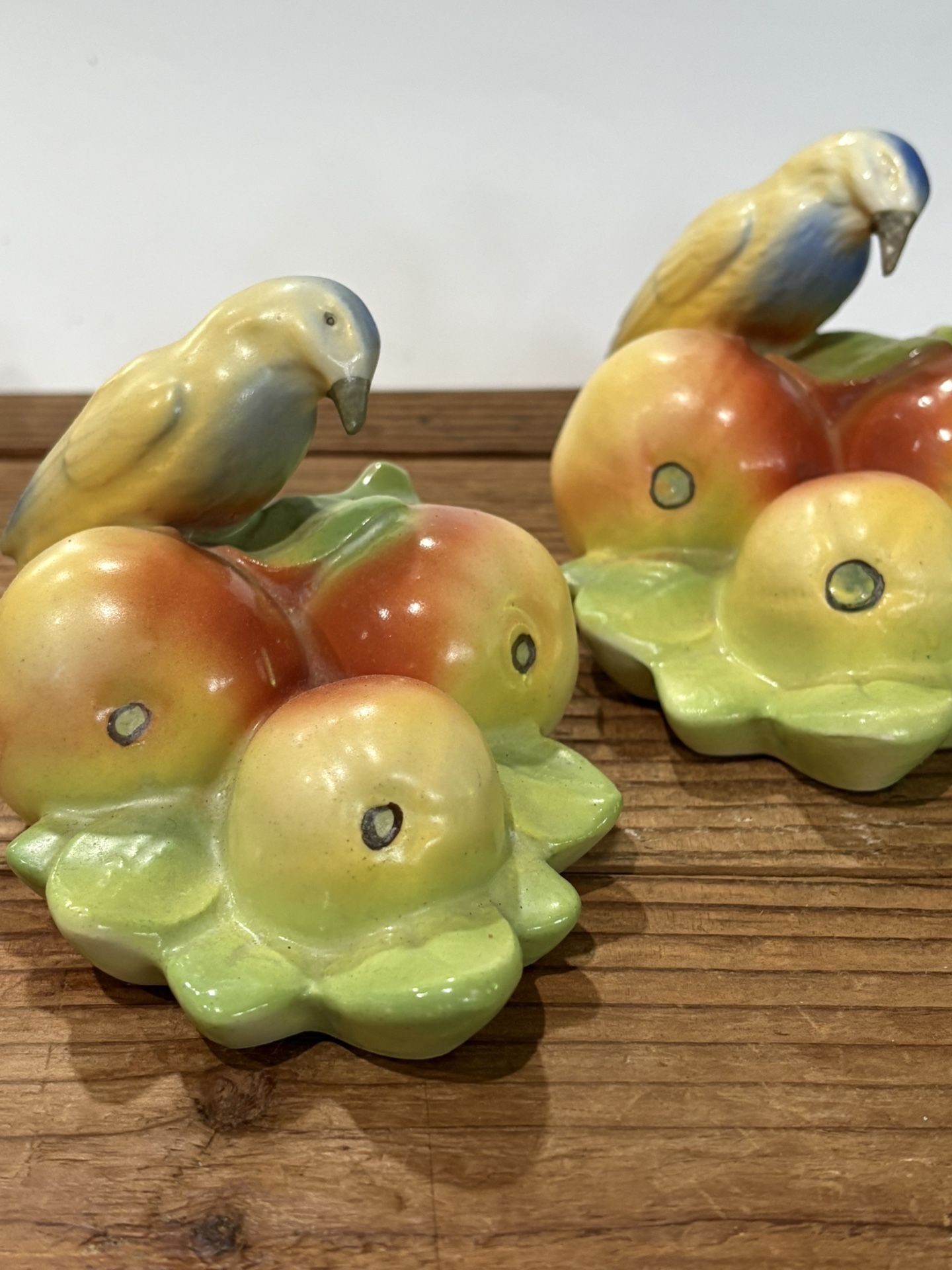 Pair Of Vtg Czech Bluebird Wall Pocket Vases