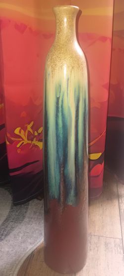 Tall Ceramic Floor Vase Drip Glaze