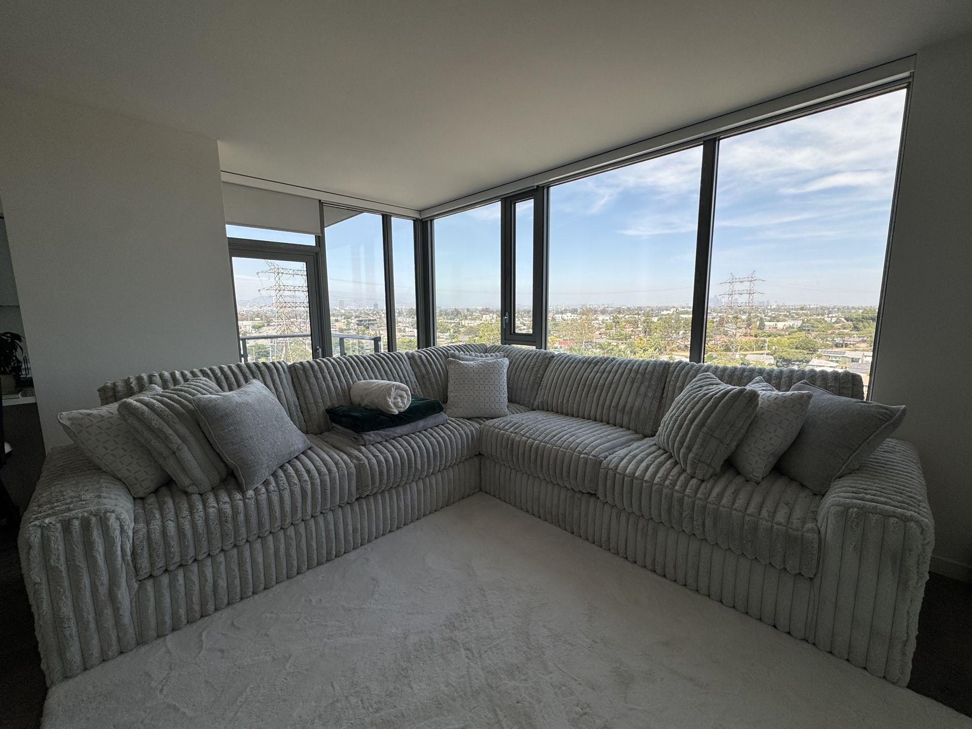 Cozy Light Grey Fur Sofa