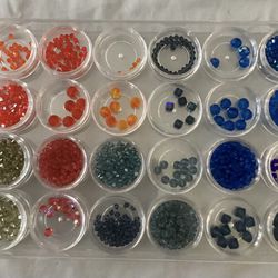 Jewelry Making Crystal Beads Blue/Orange/Asst Czech/Swarovski Assorted Sizes in Plastic Storage