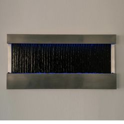 XBrand 47" Steel/Glass Indoor Wall-Mounted Mirror Waterfall Fountain with Pump, LED Lights, and Rocks, Modern Mirror Fountain, Wall Water Fountain, Ho