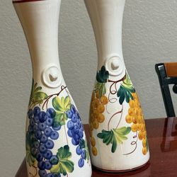 Vintage Vecchia Bassano Italian Majolica Vases Hand-Painted Grape Vine Set Italy
