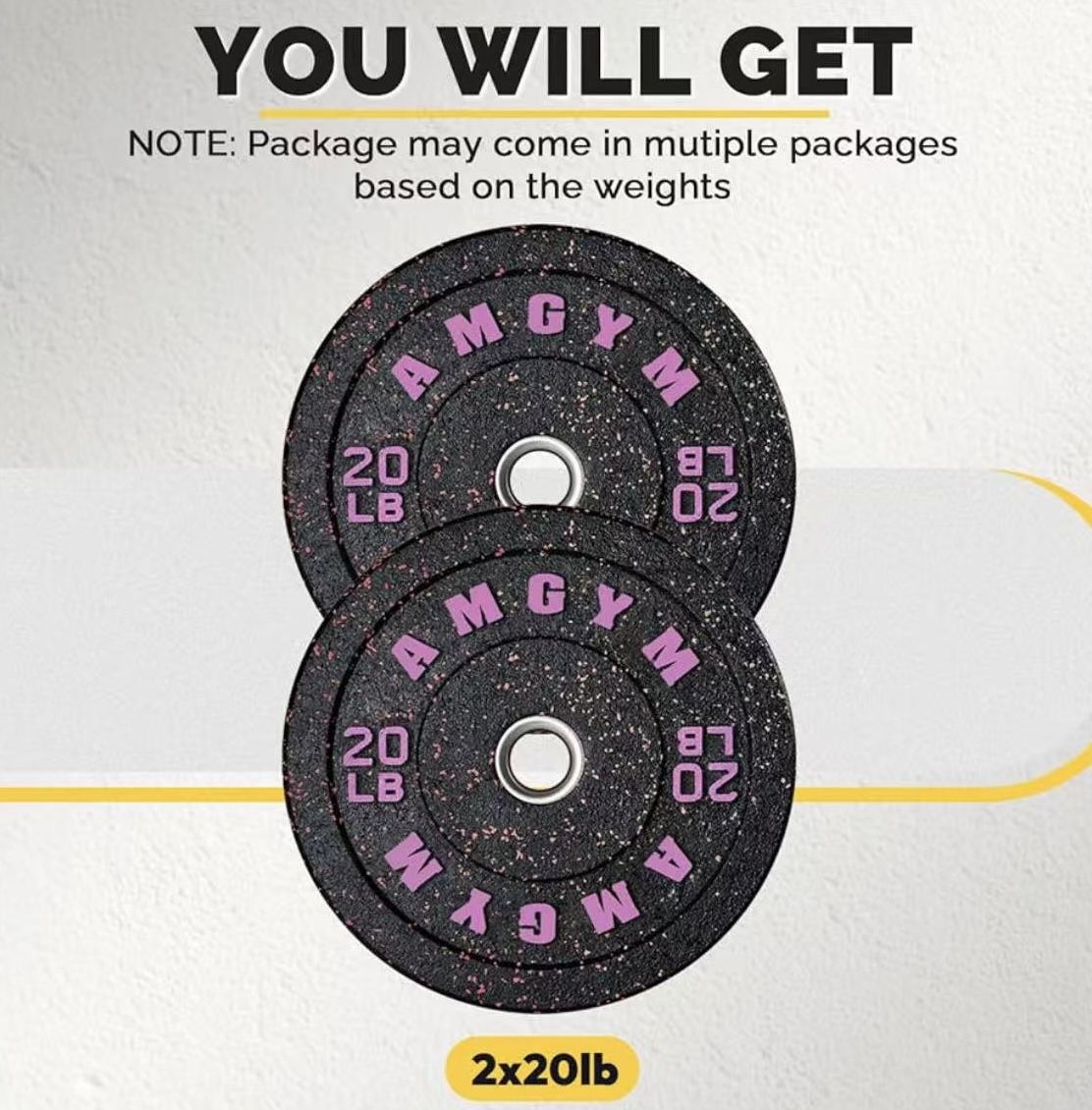 🥨2Pcs 20 LB Bumper Plate Set with Colored Flecks, 2 Inch Standards Weights Plates,High Bounce Low Noise Odorless Weights for Barbell Workouts