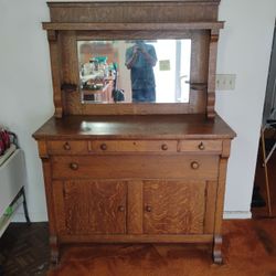 Antique Buffet Server W/ Mirror