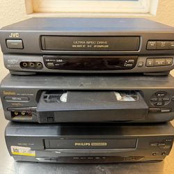 Three Vintage VHS Cassette Player Not Working, For Parts/ Decoration And Research Only. $5 Each $10 Take Them All