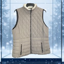 Calvin Klein Performance Quilted Tan W Black Accents Lined Filled Puffer Winter Vest Women 1X