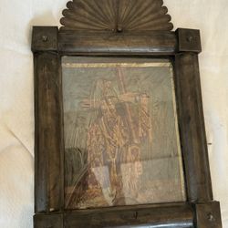 Antique Tin Framed Retablo With Dried Blood On Glass 