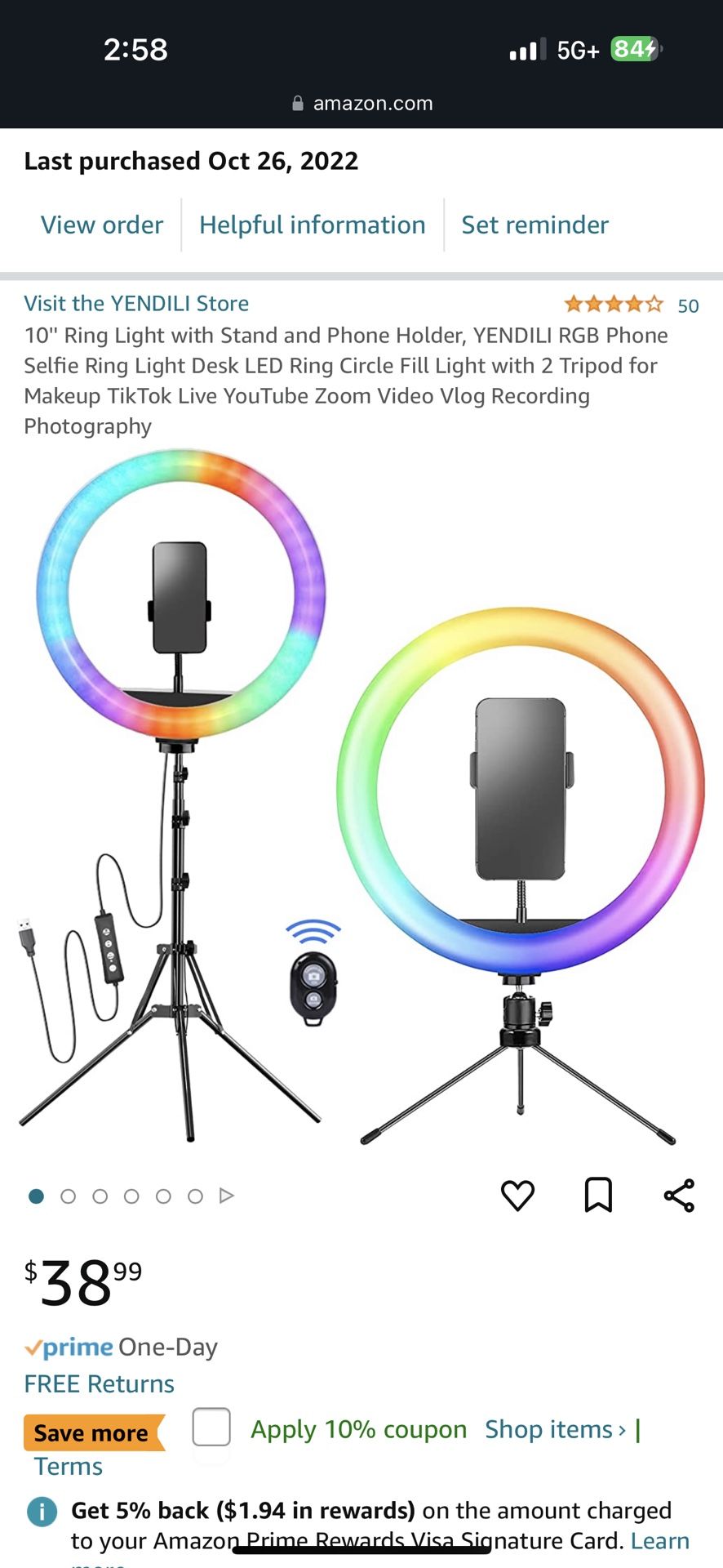 10'' Ring Light with Stand and Phone Holder from YENDILI