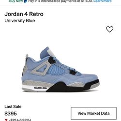 Air Jordan 4 Retro ~ University Blue ~ Men’s Size 11