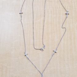 Long Sterling Silver Chain With 5 Crosses
