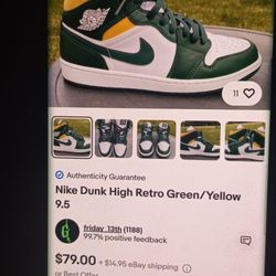 Nike Dunk High Retro Green) Yellow  5.5 Boys Usados Casi Nuevos 